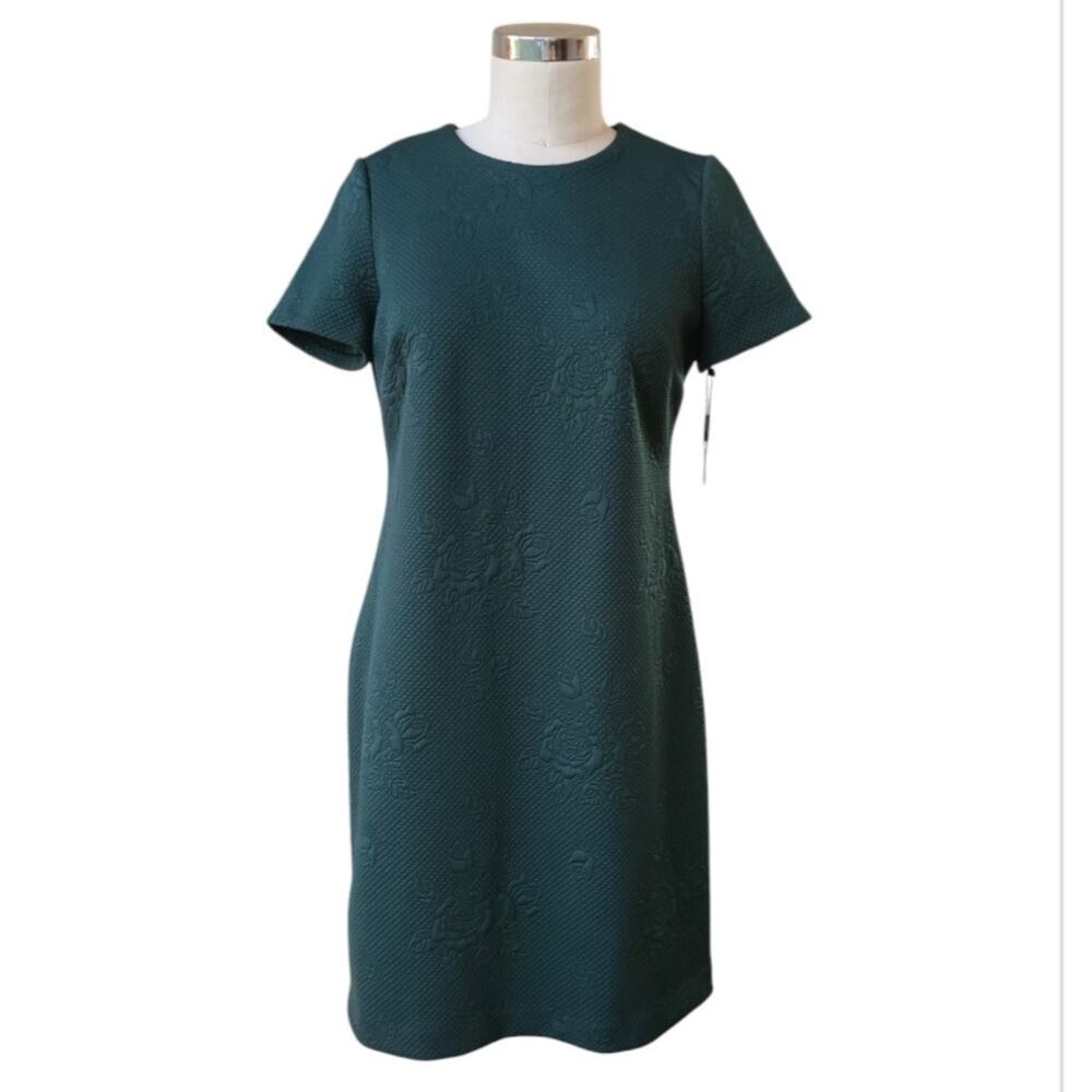 NWT Calvin Klein Green Floral Sheath Dress 6 Wedding Guest Office Chic Classic